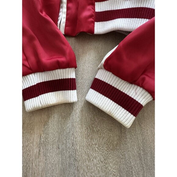 Maje Red Satin Floral Applique Bomber Jacket Size 38 - Picture 8 of 14